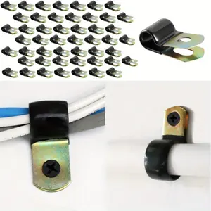 50 Pcs Vinyl Coated Cable Clamps Galvanized Steel Cable Metal Wire Rubber Cushioned Insulated Hose Pipe Clamp for Tube Lines Wire Cord Installation(1/4 Inch,6mm),Tools & Hardware