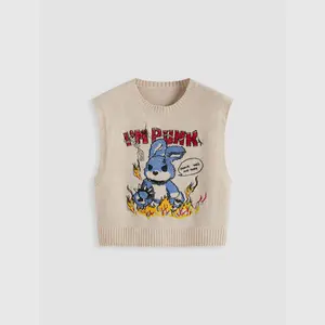 Cider [size 2-10] I'M PUNK Knit Rabbit Embroidery Vest