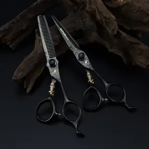 6.0 Inch Damascus Pattern High-End Hairdressing Scissors, 440C Stainless Steel, Cutting and Thinning Scissors, Salon and Home Use