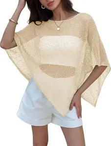 Women Sheer Knit Beach Cover Up Sexy Lightweight Poncho Swimsuit Cover Up Summer Vacation Resort Wear outdoorfun