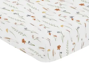 Sweet Jojo Designs Fitted Baby Crib Sheets (Multicolor Boho Floral) for Girls, Infant Nursery, Toddler Room - Standard Size (Sage, Flower Garden, Bohemian, Farmhouse, Wildflower, Vintage, Shabby Chic)