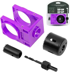 Door Knob Hole  Kit, Deadbolt Installation Kit with Door Knob Jig Kit Door Lock Installation Kit Door Hole Drilling Kit for Wooden Doors (Purple)