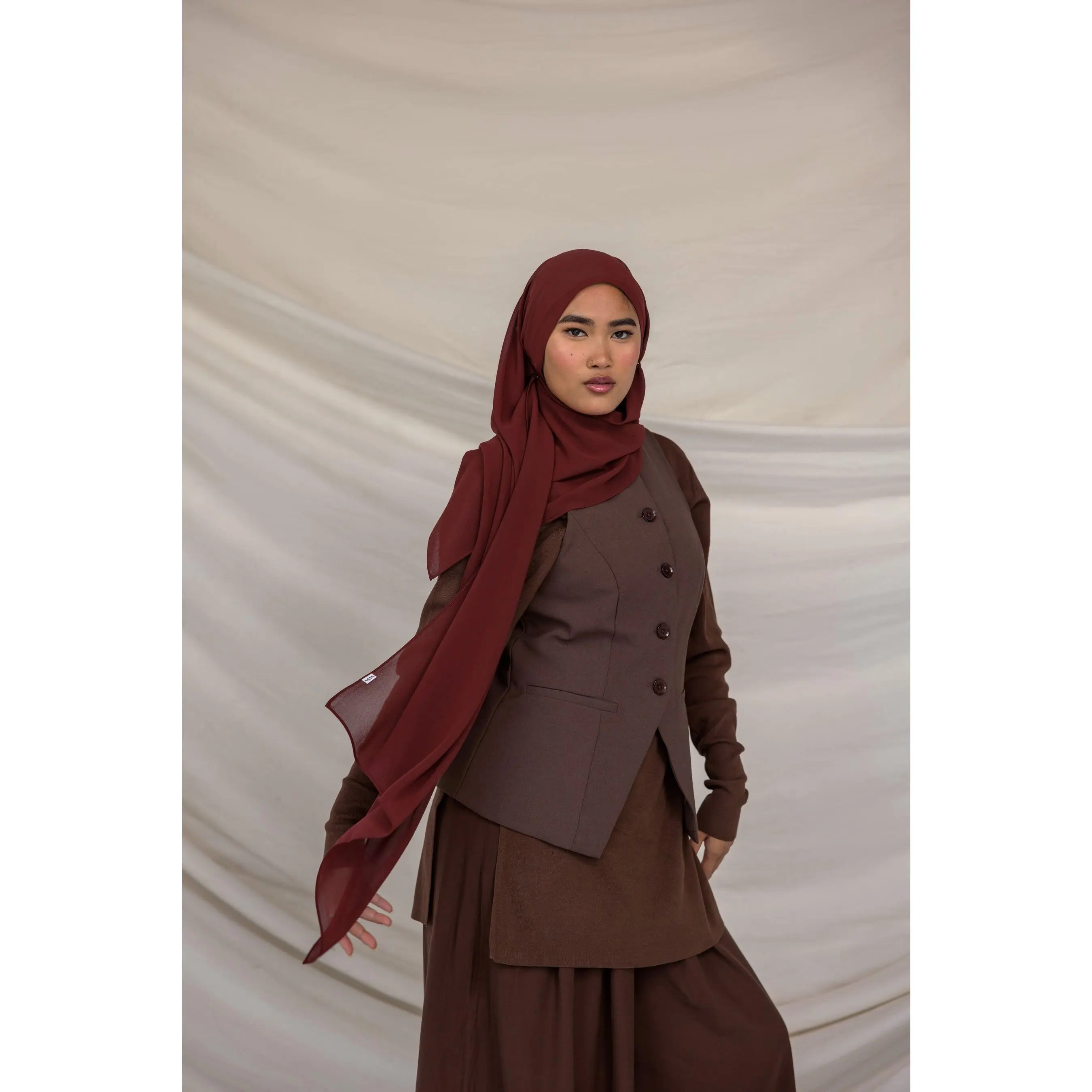 VELA Red Garnet Chiffon Hijab, Lightweight Square Head Scarf for Women, Versatile Wrap for Seasonal Styling, Hijab Style, Stylish, Hand Wash