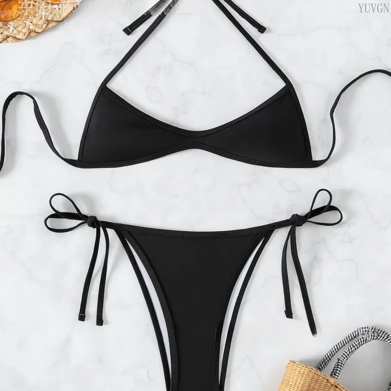 2026 New Solid Color Bikini Set, Sexy High Cut Thong Swimsuit, Two Piece Bathing Suit, Slim Fit Beachwear, Trendy Summer Swimwear for Women, Pool Party Vacation Ocean Side Wear summerwins