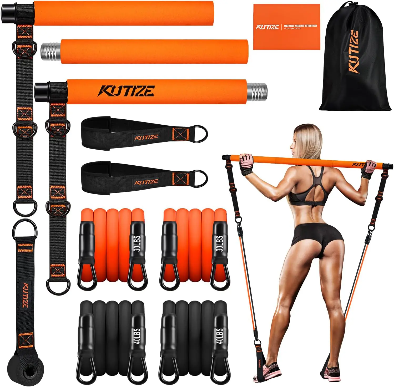 Pilates Bar Kit with Resistance Bands,3-Section Pilates Bar with Stackable Bands Workout Equipment for Legs,Hip,Waist and Arm,Exercise Fitness Equipment for Women & Men Home Gym Yoga Pilates,Best Valentine's Day Gifts for Women，TikTokShopBlackFriday Sprin