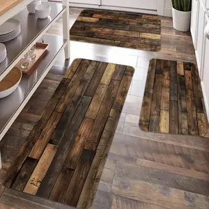 2/3pcs kitchen anti slip carpet floor mat set, retro floor pattern kitchen anti fatigue floor mat, soft flannel anti slip kitchen carpet floor mat, for kitchen, laundry room, bathroom, living room, Home Decor Rugs, Farmhouse Kitchen Rugs