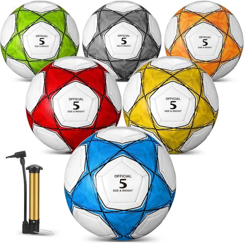 6 Pcs Soccer Ball Bulk with Pump, Official Size 3 4 5 Outside Sport Soccer Ball Machine Stitched Ball for Game Training Practice