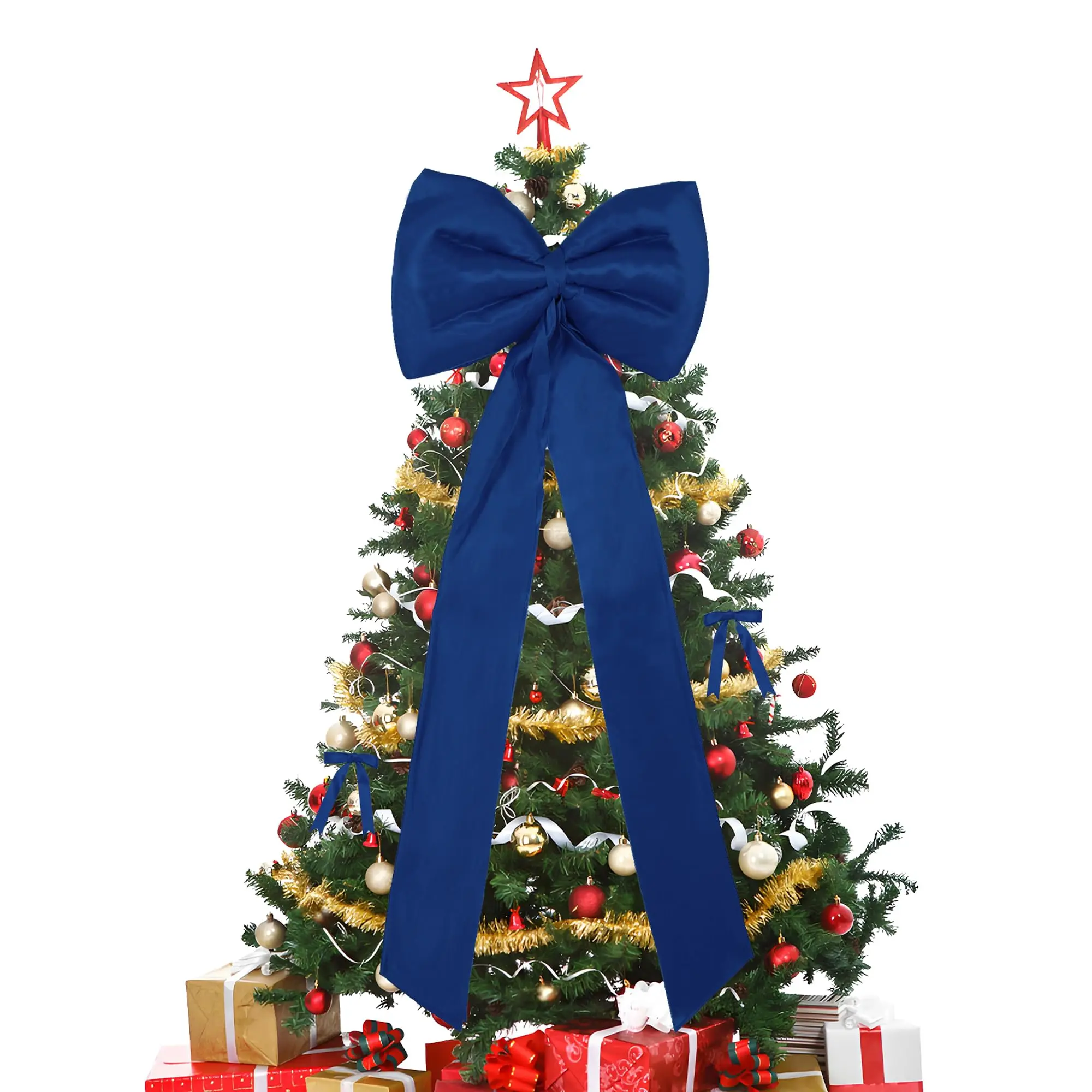 GAOMON Christmas Decorations - 18 inch Big Christmas Bows & 24 Short Ribbon Bows for Xmas Tree - Giant Satin Bow for Tree Topper Window Mantle Wall Door Decor,Blue,A