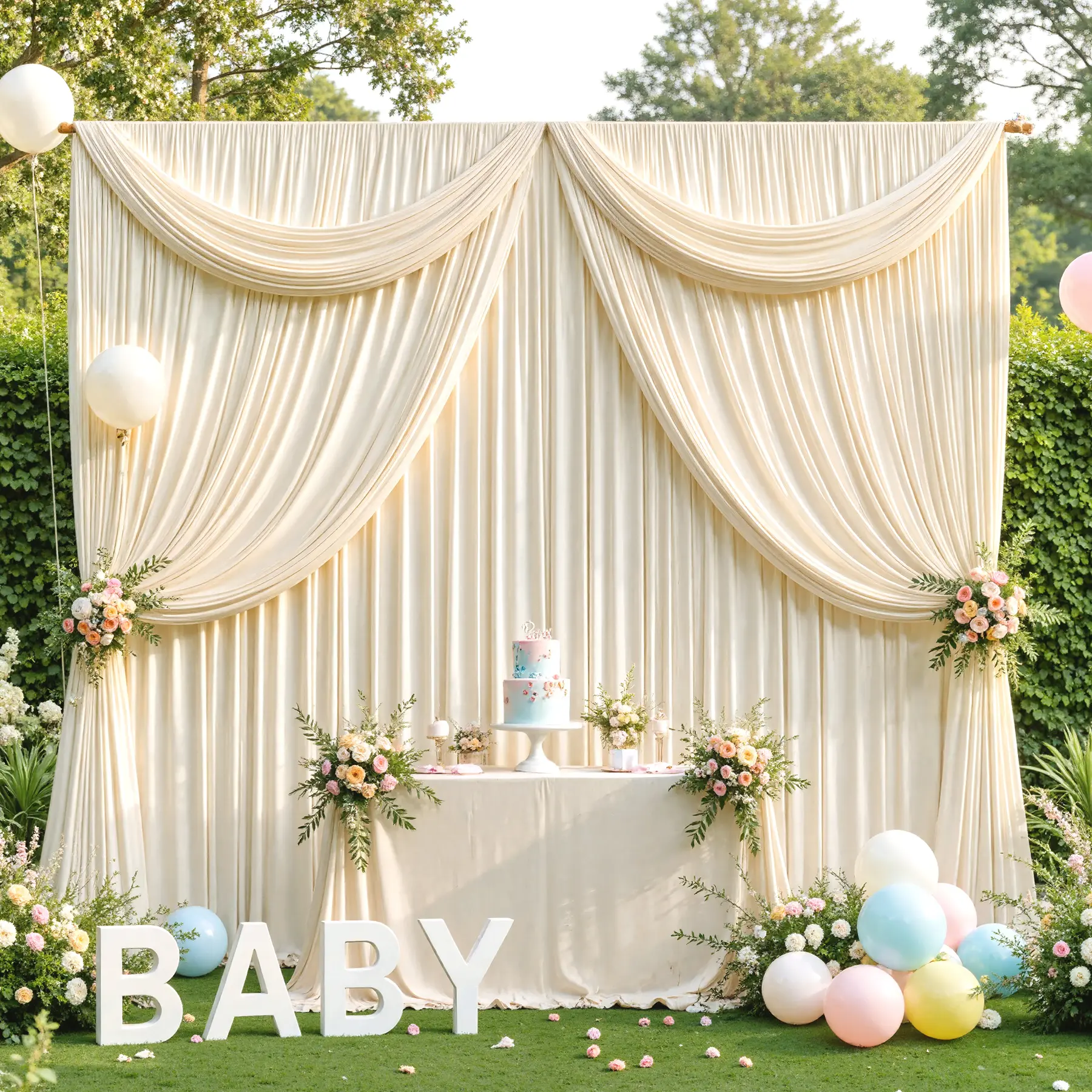 2-Panel Solid Wrinkle-Free Polyester Wall Backdrop Curtains - White Wedding Backdrop Fabric Drapes (No Stand Included) for Business Photography, Festive Decor