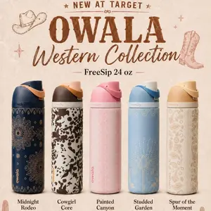 Owala FreeSip Cowgirl Core Limited Edition Water Bottle Cow Print Western Collection Aesthetic Leak Proof FreeSip Water Bottle 24oz
