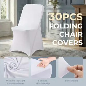 30pcs Spandex Folding Chair Cover, Upgraded Elastic Chair Cover Protector Cover, Suitable For Wedding, Holiday, Banquet, Party, Celebration (White)