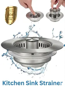 3-in-1 Kitchen Sink Drain Strainer Stopper, Upgraded Stainless Steel Sink Plug with Anti-Clog Filter Basket, Fits Standard 3-1/2 Inch Drain Hole, Pop Up Garbage Disposal Cover Food Catcher