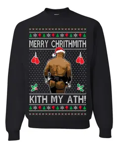 Merry Chrithmith Kith My Ath, Mike Tyson Butt Viral Kiss My Ass Boxing Fight Meme, Men Women Funny Ugly Christmas Sweater Ugly Christmas