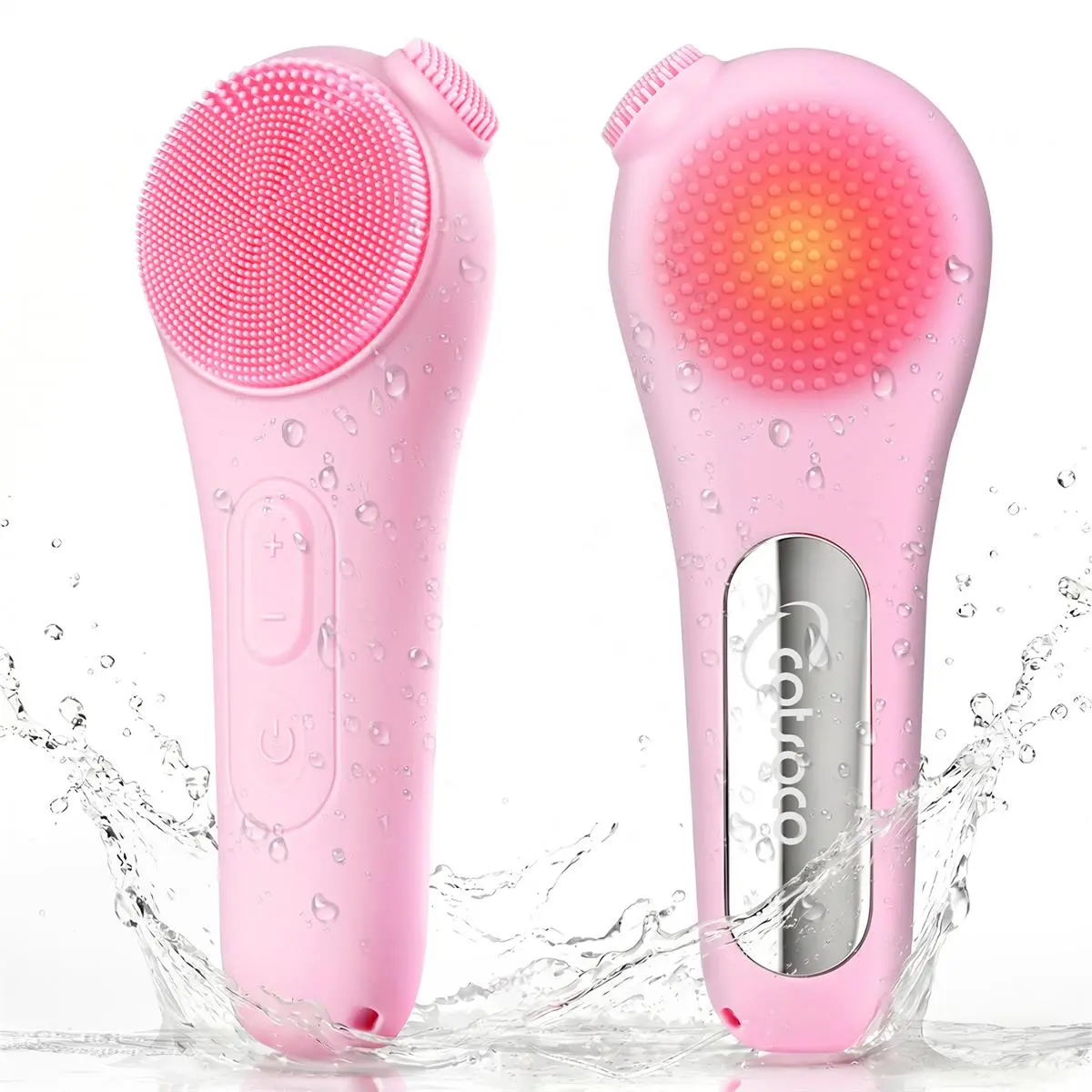 Cotsoco Rechargeable Electric Facial Cleansing Brush - Heated Vibrating Silicone Facial Scrubber, Waterproof USB-Powered Cleanser with Rechargeable Battery, Travel-Size Exfoliating Self Care Gadget for All Skins (Pink, Batteries Included), Cleanser Brush,
