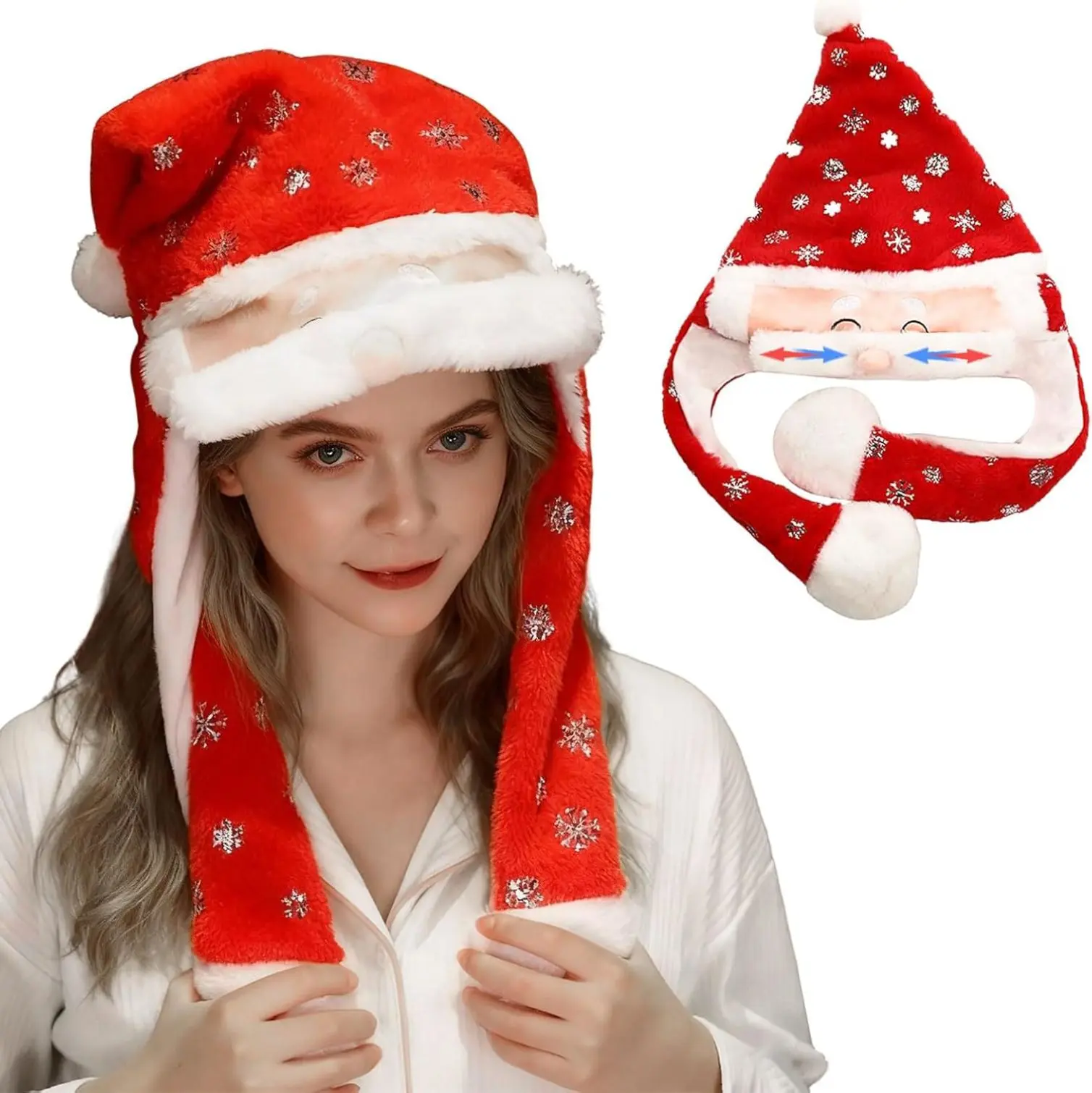 Animated Plush Reindeer Hat with Moving Ears Funny Christmas Holiday Party Hat