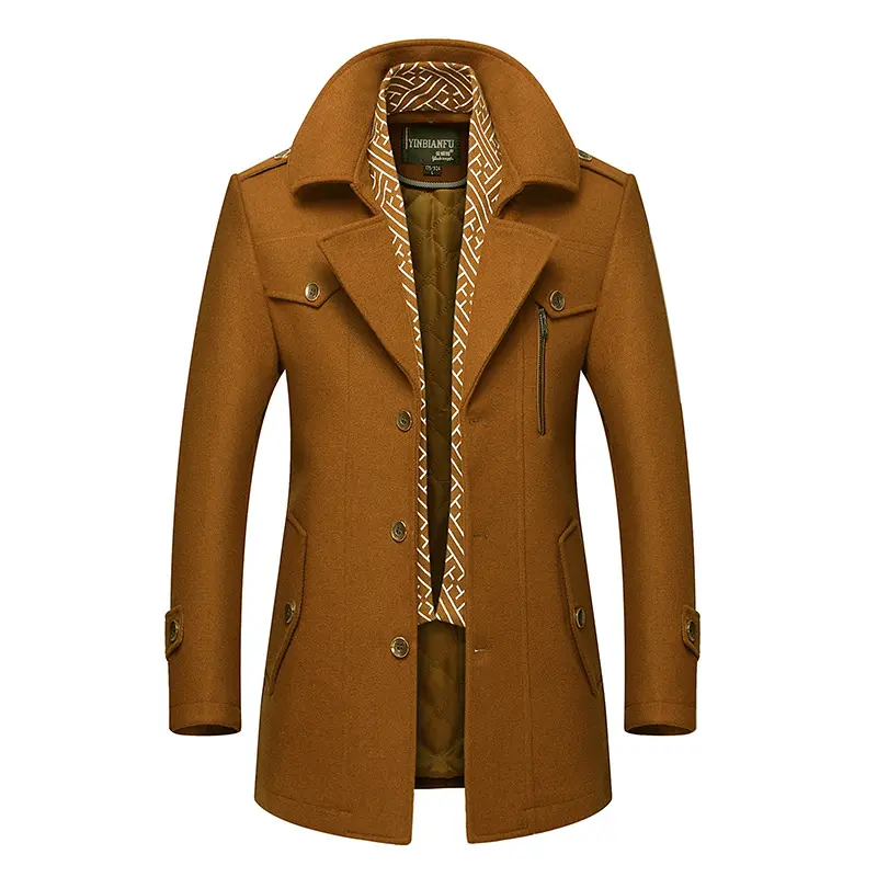 Men's Classic Notched Collar Double Breasted Wool Blend Pea Coat Essential in winter Warm to the heart