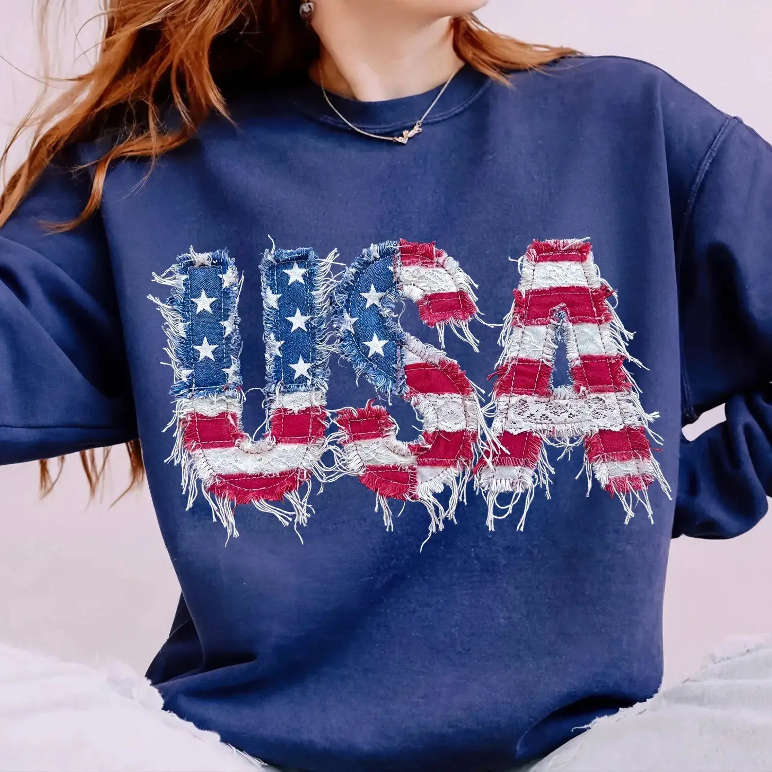 [Sale off up to 65%][Free Ship] Faux Patchwork USA Sweatshirt, 4th of July Sweatshirt, USA Sweatshirt, Faux Patchwork 4th of July, America, Patriotic , USA Flag
