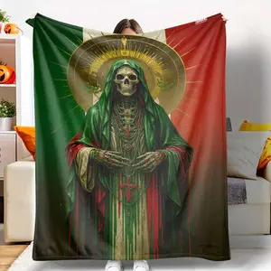 Mexico Santa Muerte Flannel Blanket  Soft Warm Cozy Lightweight Versatile Use for Living Room Sofa Bed  Room Essentials Spiritual Gifts Day of the Dead