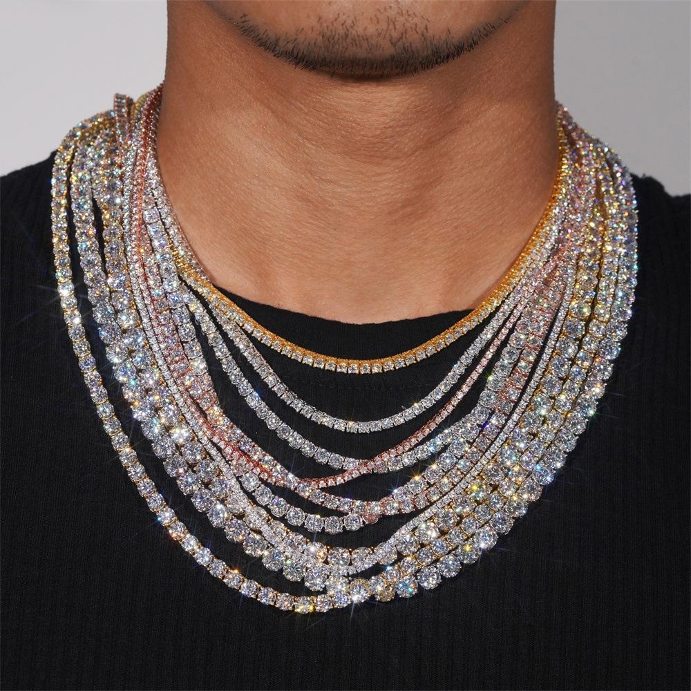 TY GRA Certified Moissanite Tennis Necklace 2/3/4/5/6.5mm Solid   Sterling Silver Diamond Tennis Necklaces for Women Man