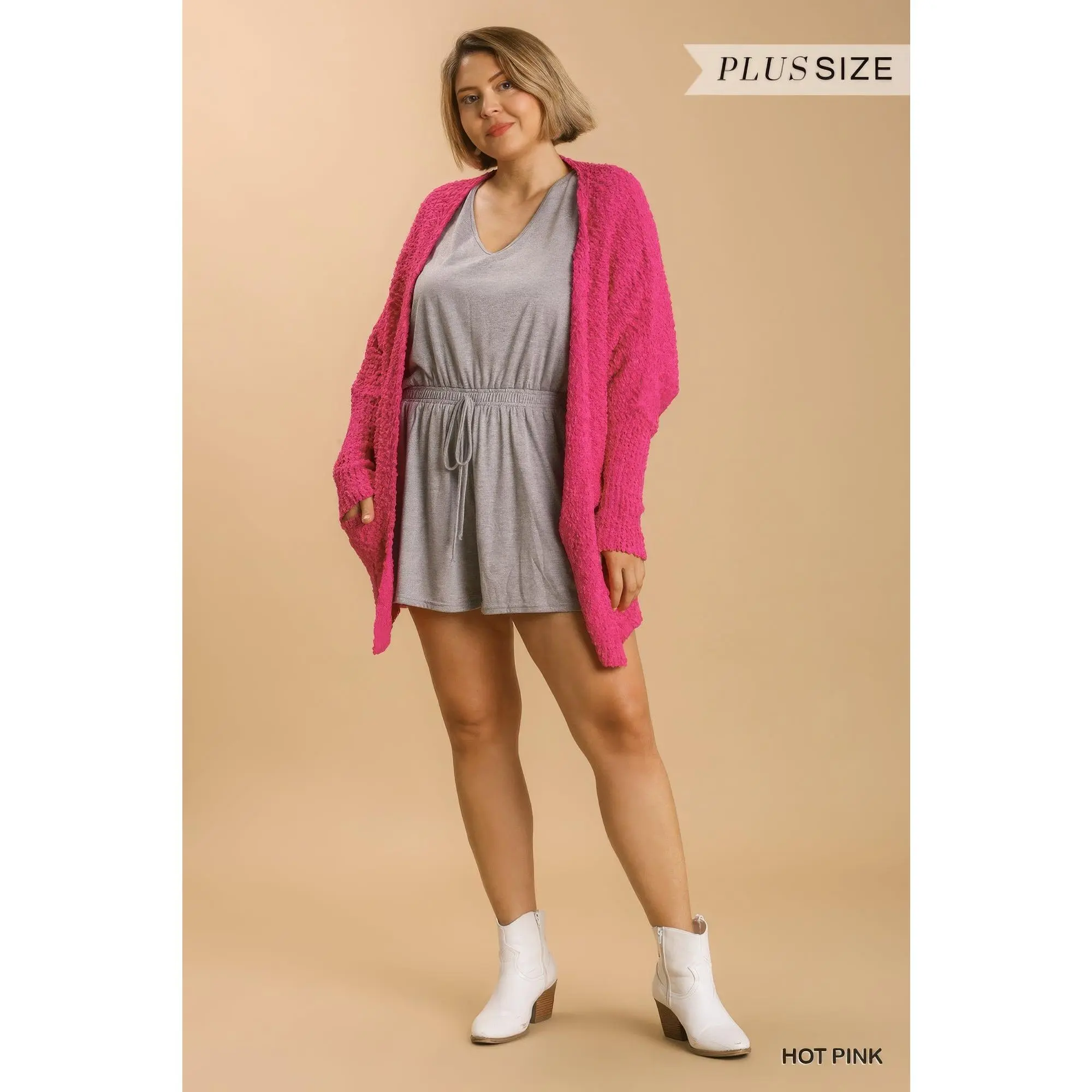 Open Front Oversized Cardigan Sweater With Pockets