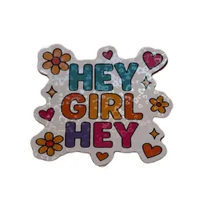 Hey Girl Hey Holographic Sticker with Colorful Hearts and Flowers for Decorative Use Wax Stamp Kit