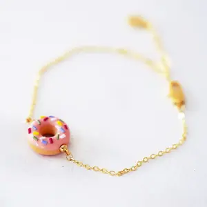 Elfi Handmade Classic Mini Pink Sprinkle Donut Bracelet - Lightweight, Adjustable & Whimsical Dessert-Inspired Accessory for Everyday Wear