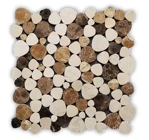 Crema Marfil Emperador Brown Mixed Pebble Stone Backsplash Mosaic Floor & Wall Tiles (12x12 inch) DP8647