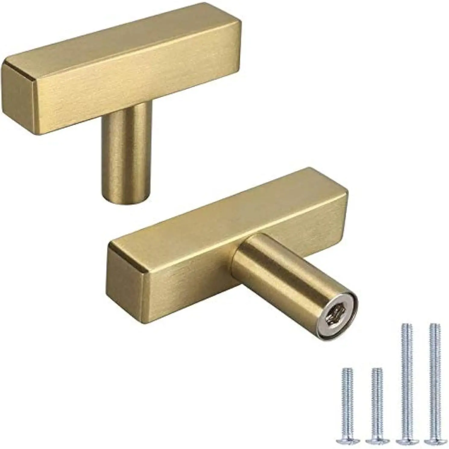 6 Pack Kitchen Cabinet knobs Gold knobs Square Brushed Brass Cabinet Hardware for Bathroom Brushed Gold Handles for cabinets and Drawers