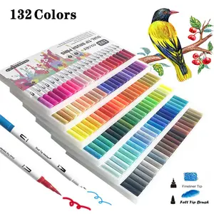 Double-ended Marker Pen Set, 132pcs/set Colorful Marker Pen with Storage Box, Art Marker Pen for Adults Coloring Drawing, Art Materials, Art School Supplies