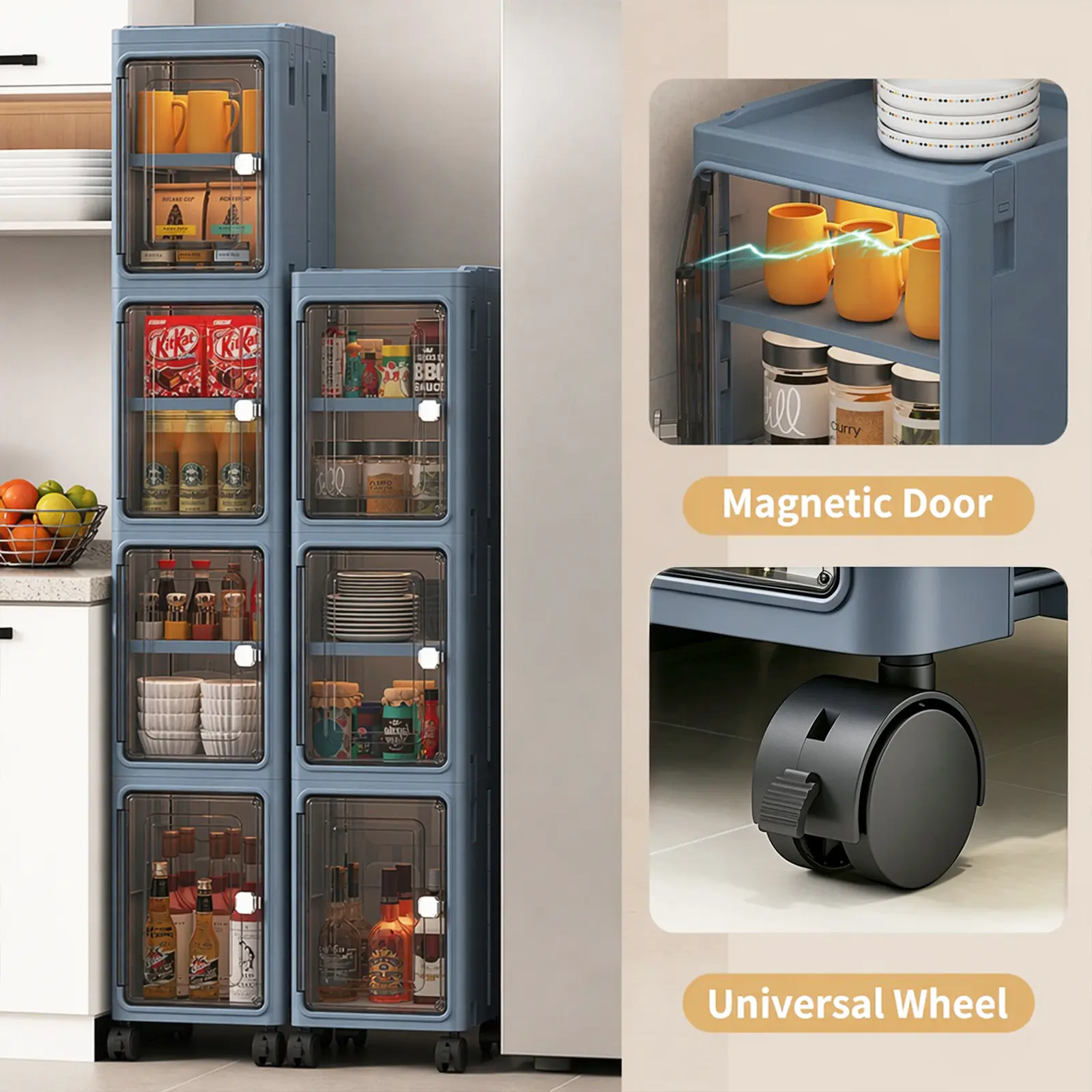 5-Tiered Rectangular Tall Narrow Storage Cabinet, Slim Bathroom Storage Organization Unit with Adjustable Shelves and Wheels, White Finish for Small Spaces (32x21x127cm), Organizer Storage