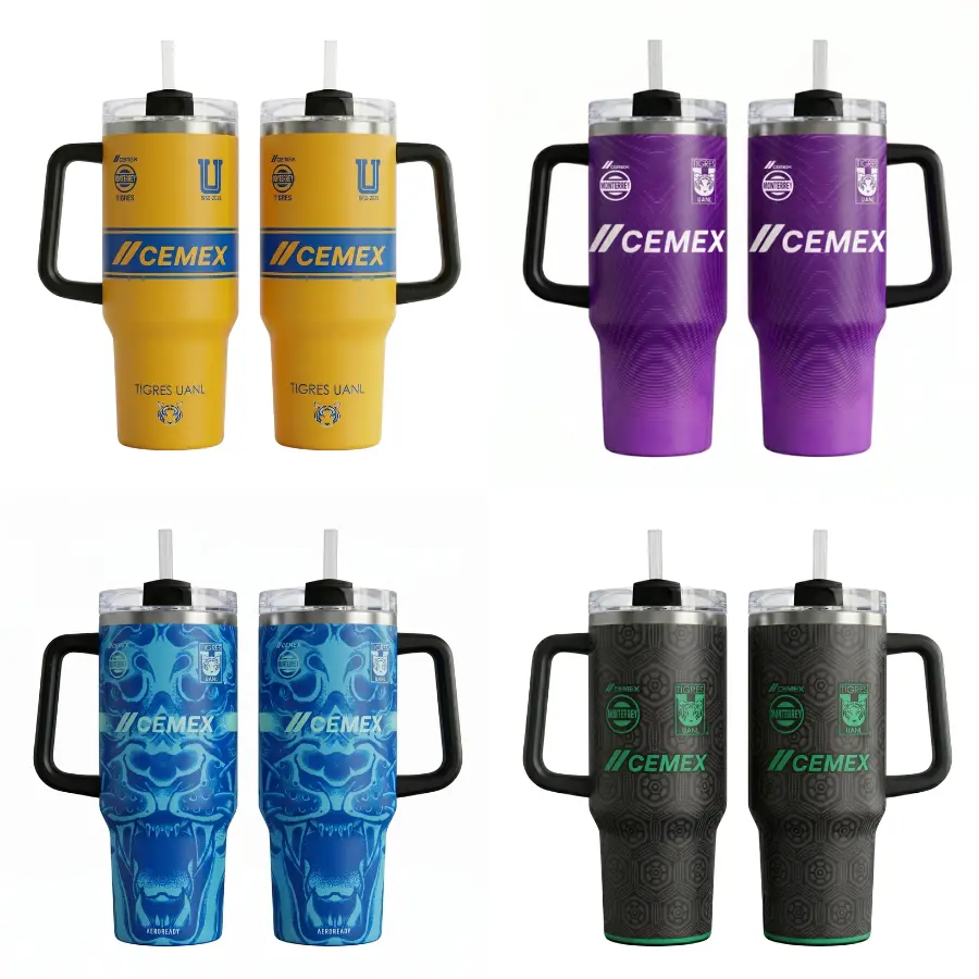Tigres UANL Insulated Tumbler 30oz 40oz – Tigres UANL CEMEX Jersey Style Travel Mug with Handle & Straw, Yellow Purple Soccer Fan Cup
