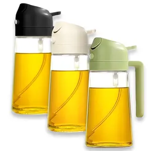3 Pack 2-in-1 Oil Sprayer Dispenser, 16oz Light-Blocking Dark Green Glass Oil Bottle for Kitchen Cooking & BBQ