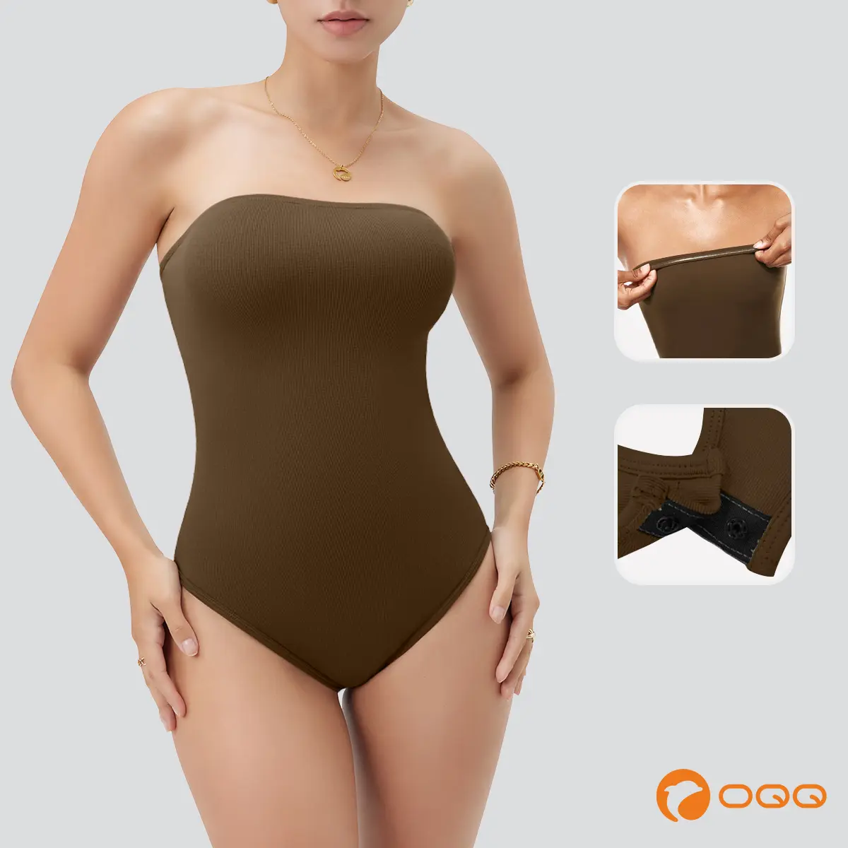 OQQ-Nine cents Womens Tube Bodysuits Strapless Basic Sleeveless Stretch Classic-Fit Tops Sexy Bodysuits