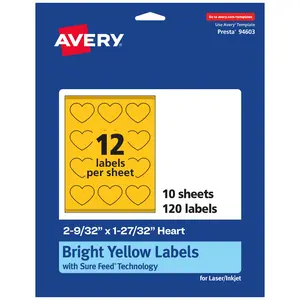 Avery Bright Yellow Paper Labels, 2-9/32" x 1-27/32" Heart