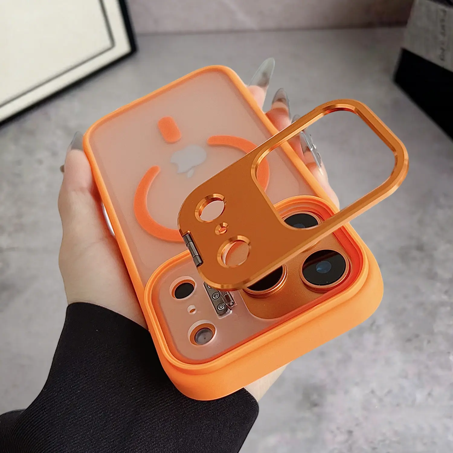 Matte Translucent Case for iPhone 15/16/17 Series (Pro/Pro Max) Compatible with MagSafe, Hidden Kickstand, Camera Lens Protection, Shockproof Frosted TPU Anti-Fingerprint Phone Cover