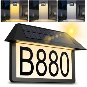 Solar Powered Address Sign House Numbers Waterproof 60LEDs Solar Light Outdoor 3 Color Temperature, High Brightness Address Numbers 300LM, Wall Mounted Address Plaque for Home Yard Street