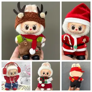 LaBUBU Clothes 15/17cm Dolls Outfit Christmas Theme Set Clothes 3-Piece Sets Compatible with Labubu Clothes Dolls Accessories.(Excluding shoes & doll)-BY