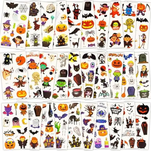 Temporary Tattoos for Kids, 300+ Mixed Styles Halloween Temporary Tattoos Stickers Set for Girls and Boys, Temporary Tattoos for Kids Birthday Party Decorations Supplies Goodie Bag Fillers