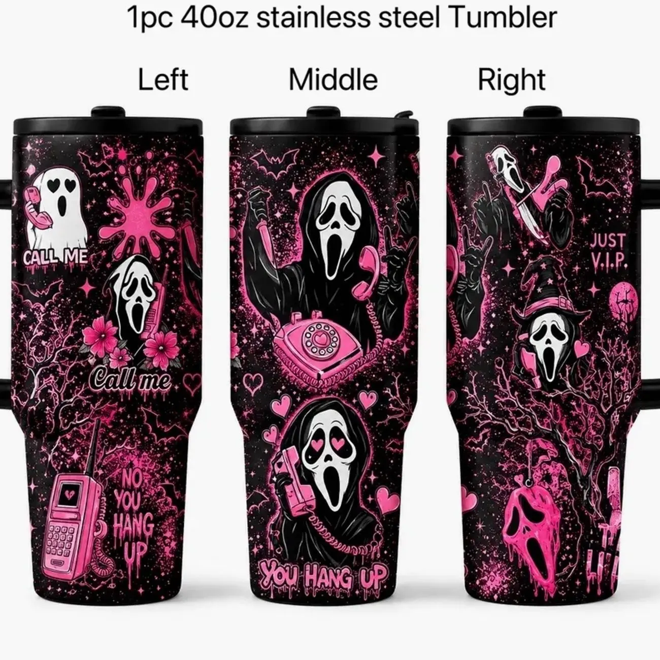 1pc 40oz Ghostface Scream Insulated Vacuum Tumbler, Glitter, Stainless Steel, Leakproof, Horror Theme, Halloween Gift, Travel Mug