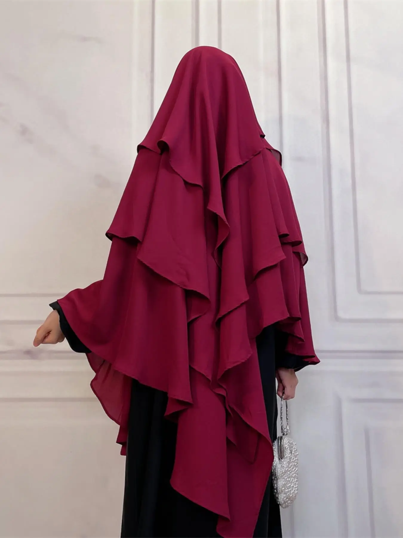 Women's Solid Ruffle Trim Tiered Layer Chiffon Hijab, Modest Fashionable Instant Hijab for Daily Wear, Women's Islamic Clothing for Summer