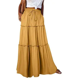 Floral Maxi Skirt for Women Summer 2025 Trendy Boho Elastic High Waisted Skirts A-Line Flowy Long Tiered Maxi Skirts