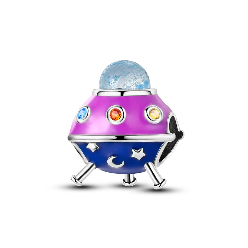 MULA 925 Silver-plated UFO flying saucer charm | Pandora bracelet compatible | Luminous universe theme pendant | Sci-fi style starry sky beads | A must-have for space girls