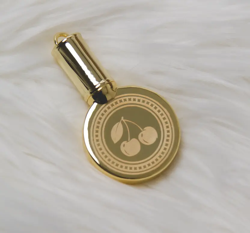 Perfume Dispensing Keychain / Bag Charm - Refillable with Syringe Device & Funnel Polished Brass Finish Personalized 6 Designs