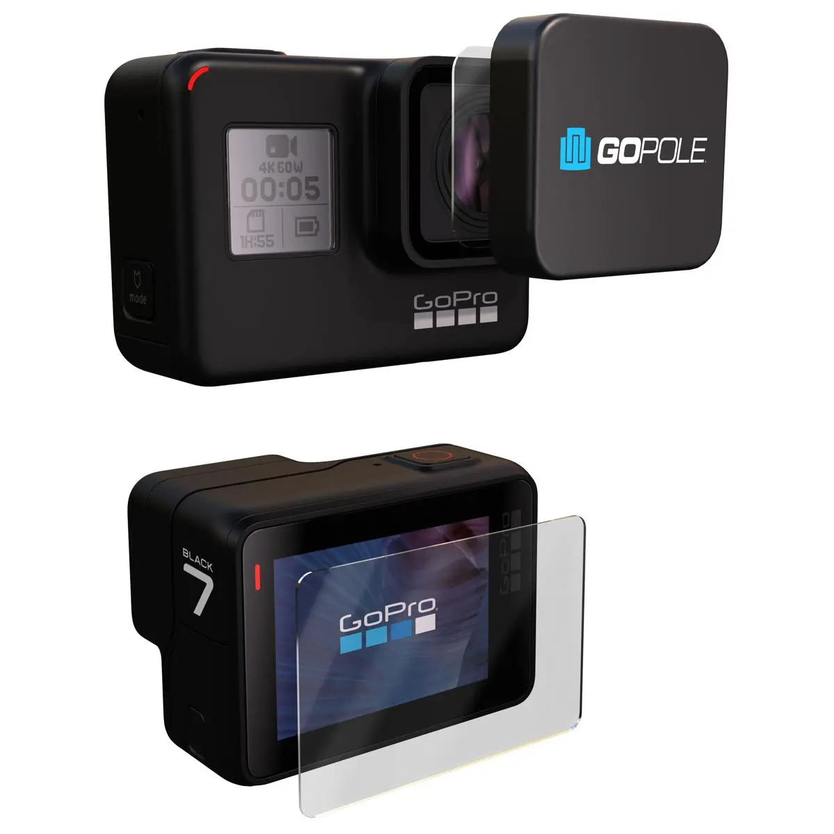 GoPole Tempered Glass Protector Kit - Lens Cover, Touchscreen & LCD Screen Protection for GoPro Hero 5/Hero 6 Action Cameras