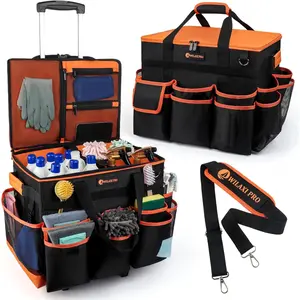 Large Rolling with Wheels and Detachable Trolley, Large-Resistant Cart for Housekeepers, Supplies Organizer with Multi-Pockets