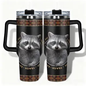 1pc Tumbler Drinkware Water Bottle Playful Raccoon Designs, Leakproof Large Capacity (40oz/30oz/22oz/20oz/14oz), Needed for Gym, Hiking, Travel Ideal Birthday Christmas Gift
