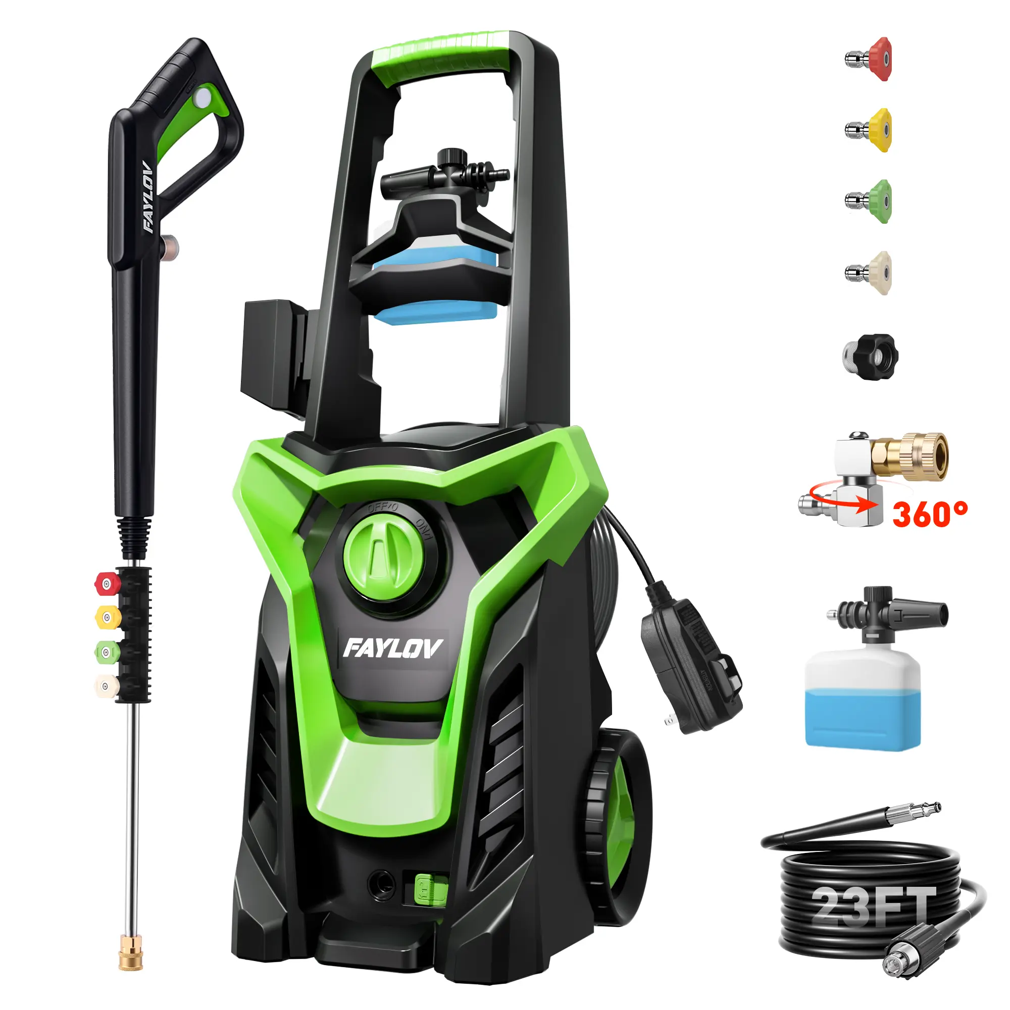 Heavy Duty Portable Power Washer, 4 Quick Connect Nozzles, High Cleaning Machine for Car, Patio, Driveway,Fences,Decks jstools