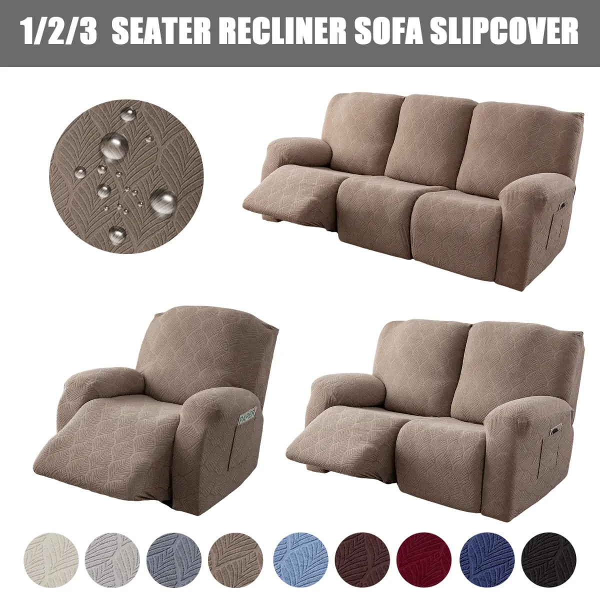 1-Piece Stretch Fabric Multi-Size Recliner Sofa Covers with Pockets - Anti-Shrink, Breathable, All-Season Pet-Friendly Washable Furniture Protectors for Living Room, Plants Decor Compatible, All Seasons