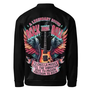 Rock & Roll All-Over Print Bomber Jacket – Unisex Fleece-Lined