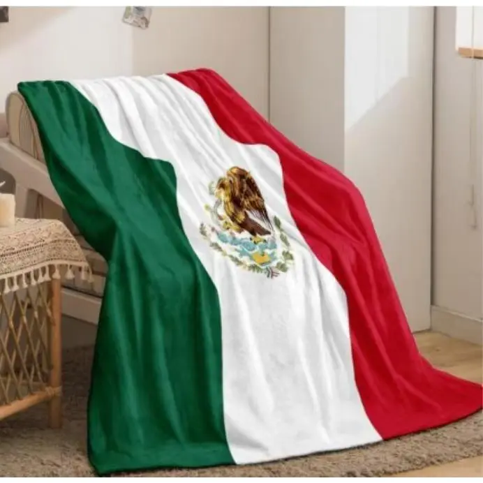 Mexican Flag Flannel Printed Blanket Throw - 60x80 in Lightweight Cozy Throw for Sofa Naps, Decorative Bedding for House Decor, Mexican Blankets
